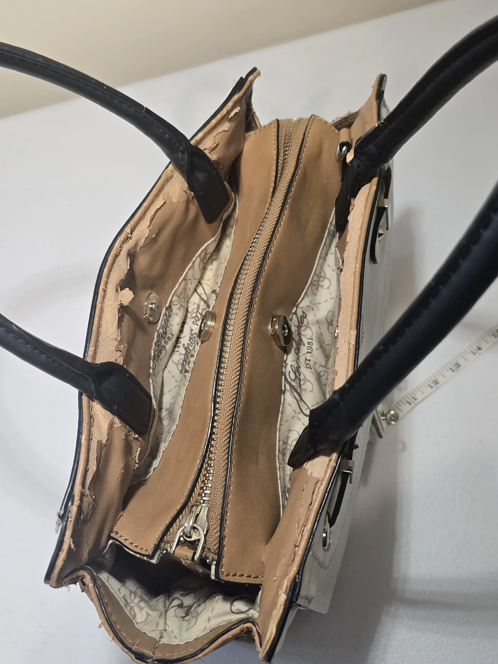 Guess White and Black Faux Leather Satchel Handbag